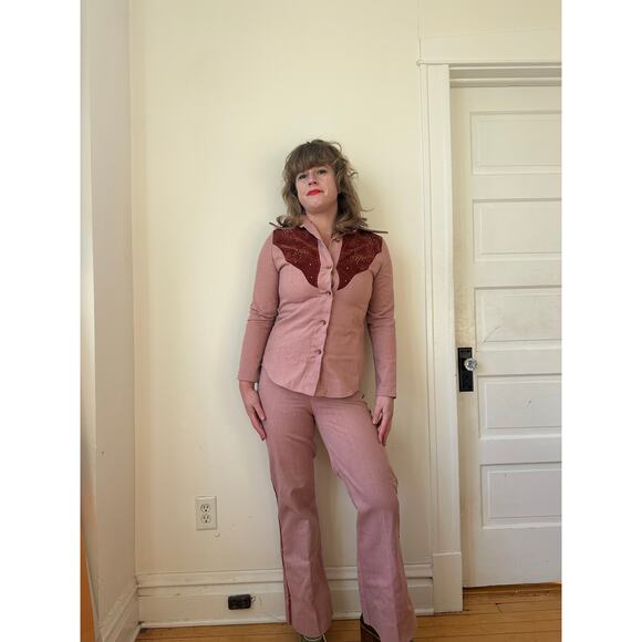 1970s 70s vintage western cowgirl suit set pink studs rhinestone Dolly Parton s - Picture 5 of 11